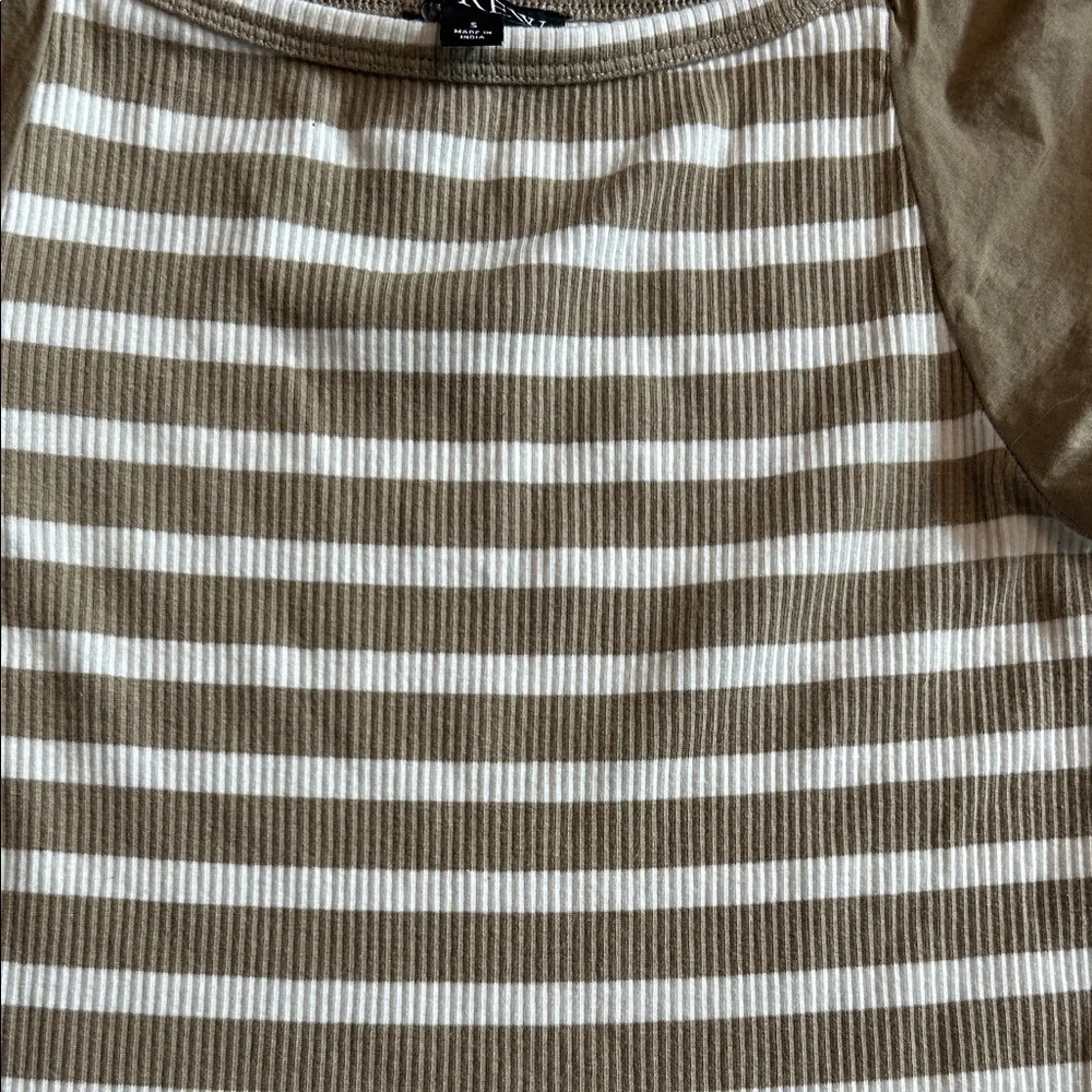 J. Crew Beige and White Striped Puff Sleeve Blouse